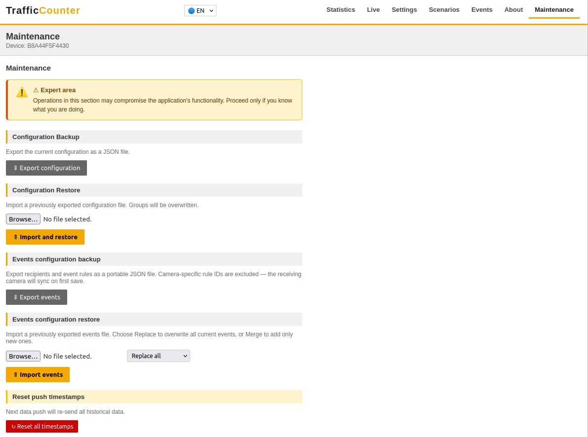 Maintenance – backup/restore